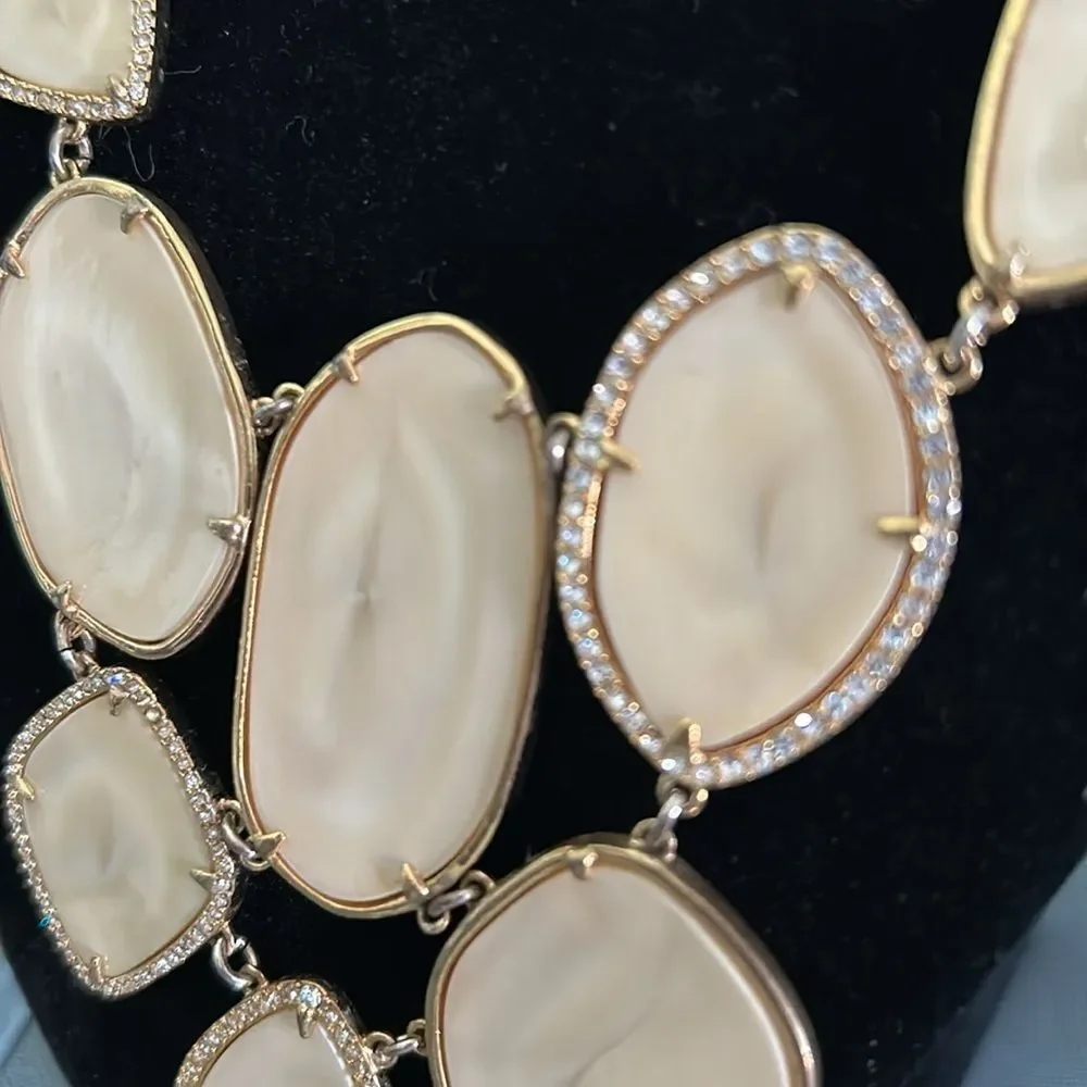 Stella & Dot gold tone and beige statement necklace